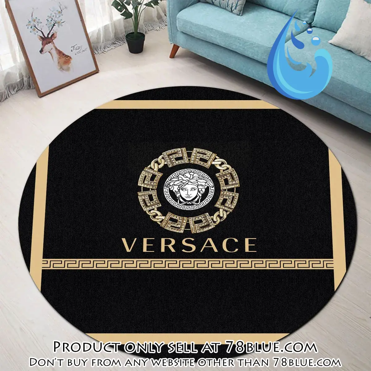 Versace medusa golden pattern black luxury brand fashion round rug carpet home decor special gift 78b0541455